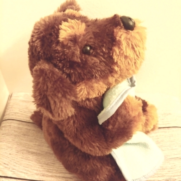 Kellytoy brown realistic dog plush holding blue blanket lovey stuffed animal - Picture 2 of 7